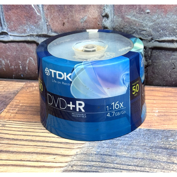 TDK 50 Pack DVD+R Blank Discs 16X Speed 4.7 GB New Sealed Spindle Recordable - Picture 1 of 5